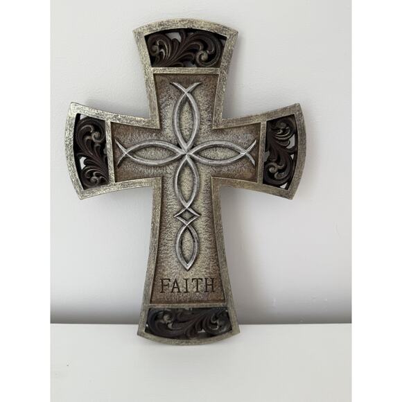Faith Wall Cross Rustic Metal Look Christian Decor Religious Plaque 12” - Picture 7 of 10